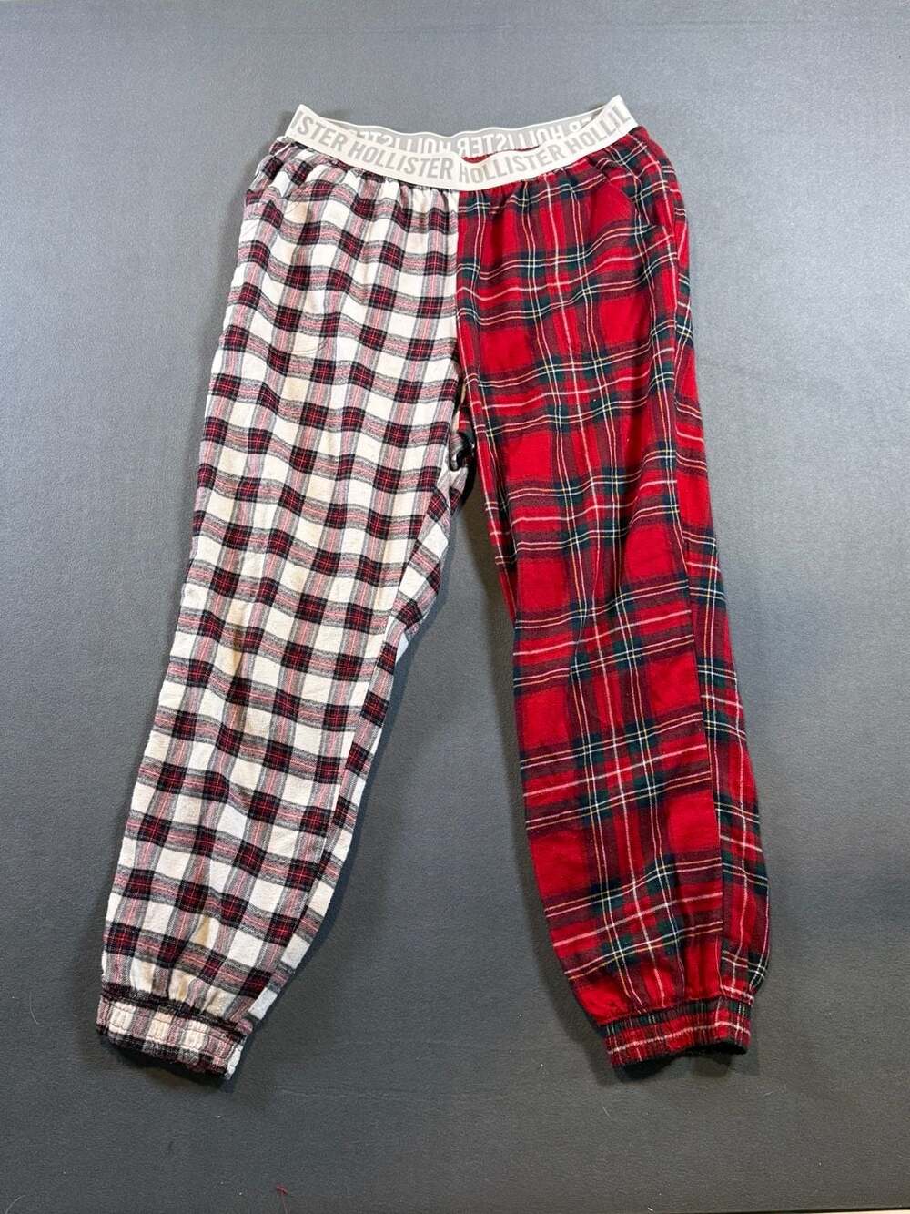 Hollister Plaid Patchwork Sleep Pants Red White Medium